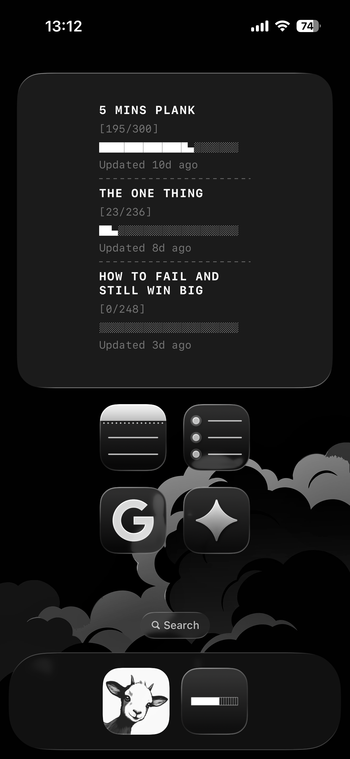 iPhone showing Mini Progress widget on home screen